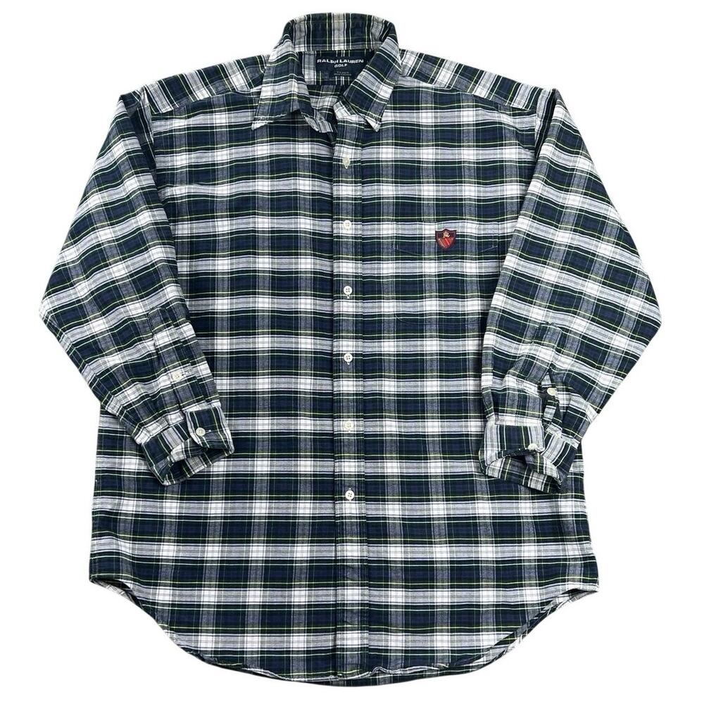 Ralph Lauren Golf Tilden Blue Plaid Button Down Shirt 100% Cotton Men’s M